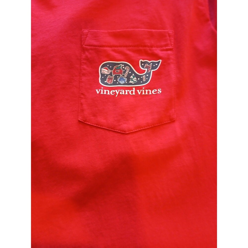 Vineyard Vines Mens s Red Merry Christmas Santa Whale Long Sleeve Pocket TShirt